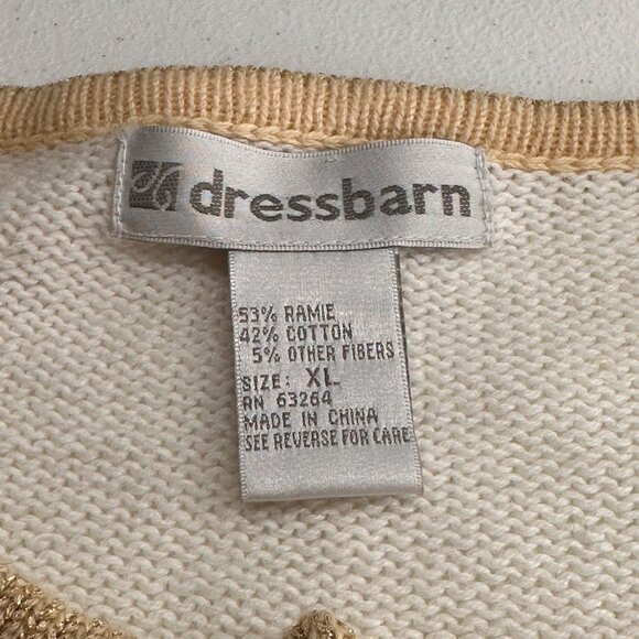 Dressbarn XL White & Gold Embellished Cardigan Sweater Button Christmas Holiday - Picture 2 of 10